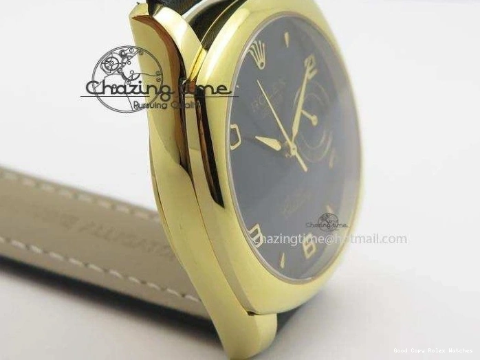 AAA Replica Watches YG On 3879 Numeral Black Leather Cellini Dial A Date Strap Black NewStyle Markers 0101